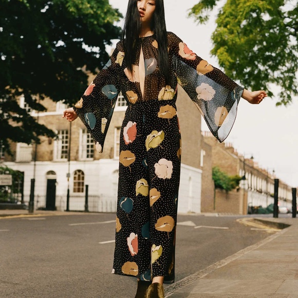 Zara Pants - Zara Black Floral Polka Dot Jumpsuit Romper Size S